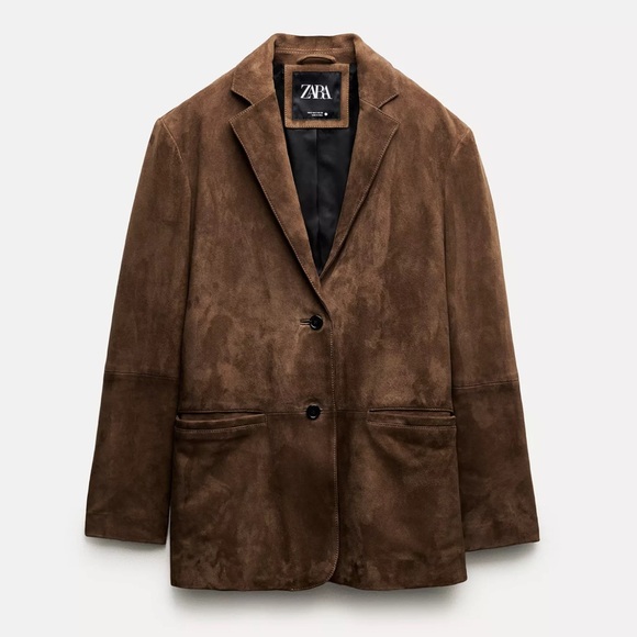 ZARA ZW Collection 100% Genuine Suede Brown Leather Jacket Blazer size Medium - Picture 1 of 11